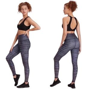 Niyama Sol Slate Stripe Barefoot Leggings Size Small